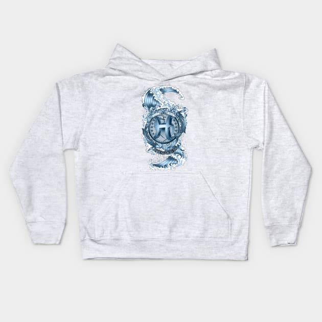 PISCES (Aquamarine) Aquatic Zodiac sign Kids Hoodie by qggraphics